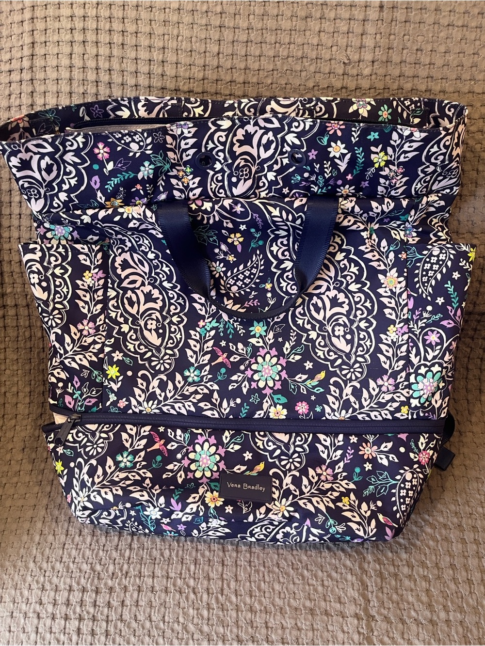 Vera Bradley ReActive Foldover Backpack Diaper Bag Paisley Jamboree Navy Floral